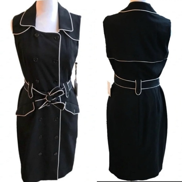 NWT Calvin Klein Trench Sleeveless Dress Black with white trim women’s size 4 - Picture 2 of 7